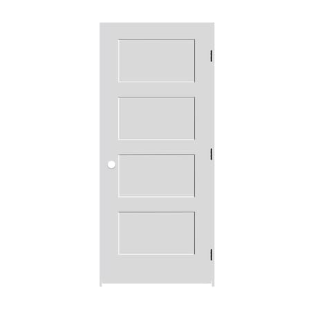 Codel Doors 30" x 80" x 1-3/8" Primed 4-Panel Equal Panel Interior Shaker 4-9/16" LH Prehung Door w/Mtt Blk Hngs 2668pri8444LH10B4916